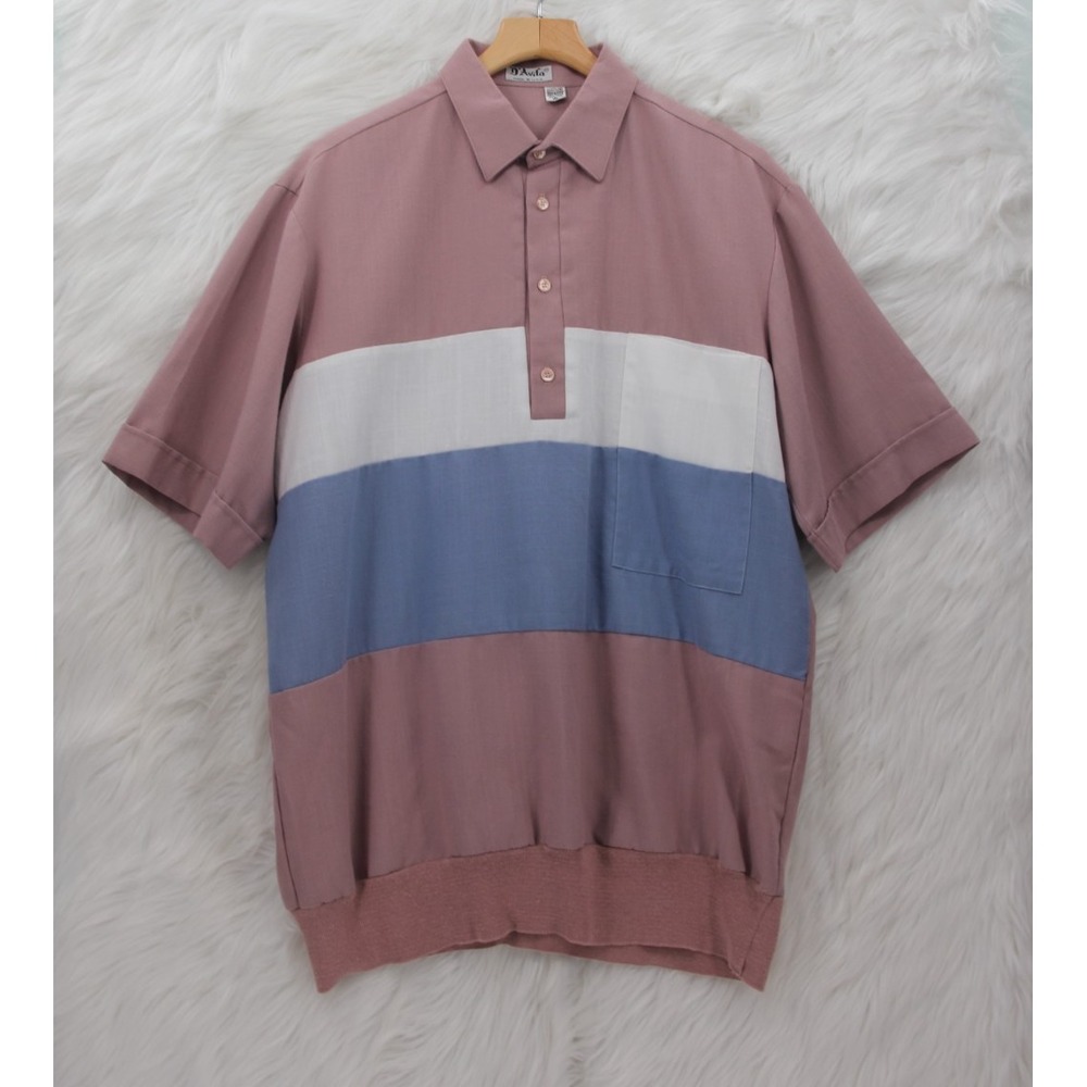 VTG Striped Color Block Dadcore Polo Shirt 80s 90s XL D'Avila USA Grandpacore